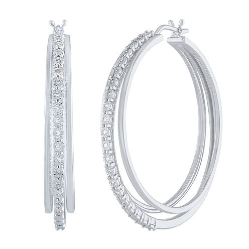 1/10 CT. T.W. Genuine White Diamond Sterling Silver 41mm Hoop Earrings