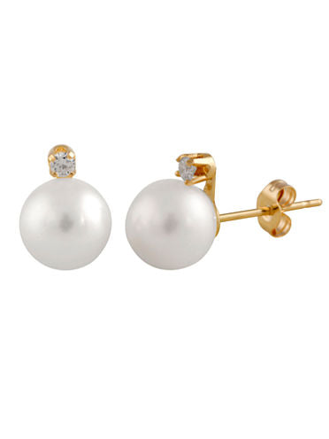 1/10 CT. T.W. Genuine White CULTURED FRESHWATER PEARLS 14K Gold 10mm Round Stud Earrings