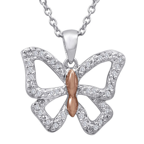 1/10 CT. T.W. Diamond Two-Tone Butterfly Pendant Necklace