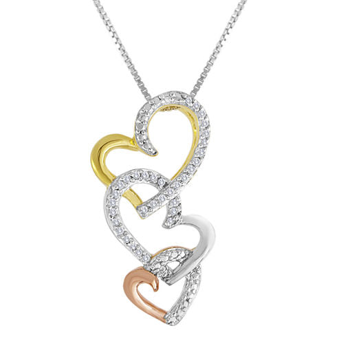 1/10 CT. T.W. Diamond Tri-Tone Triple-Heart Pendant Necklace