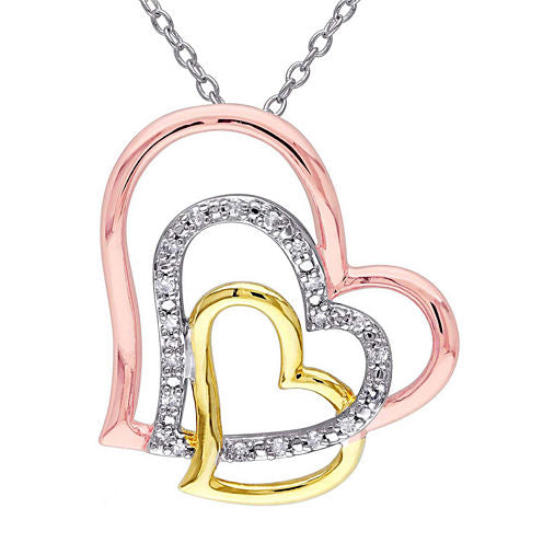 1/10 CT. T.W. Diamond Tri-Tone Heart Pendant Necklace