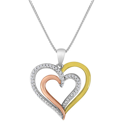 1/10 CT. T.W. Diamond Tri-Tone Double-Heart Pendant Necklace