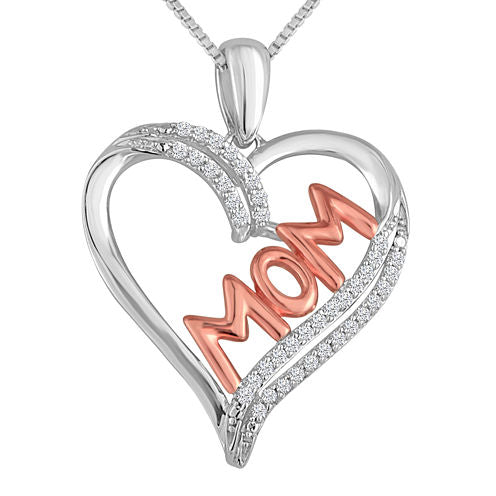 1/10 CT. T.W. Diamond Sterling Silver With 14K Rose Gold Accent Pendant Necklace