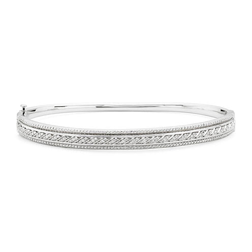 1/10 CT. T.W. Diamond Sterling Silver Hinged Bangle Bracelet