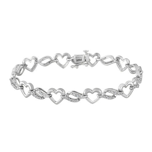 1/10 CT. T.W. Diamond Sterling Silver Heart Bracelet