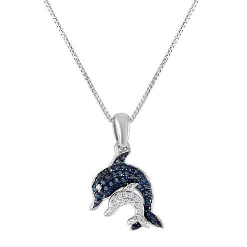 1/10 CT. T.W. Diamond Sterling Silver Dolphin Pendant Necklace