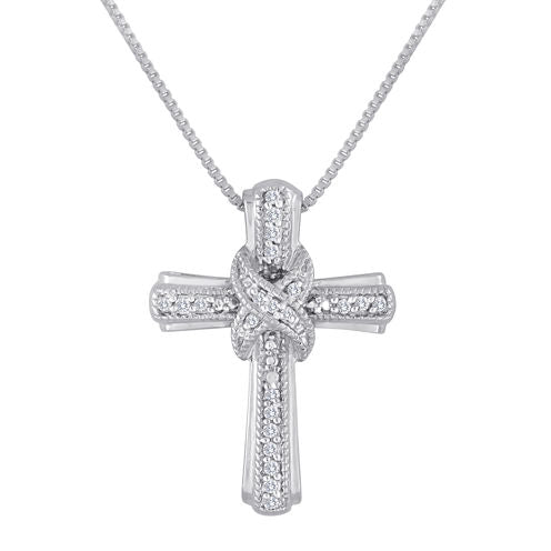 1/10 CT. T.W. Diamond Sterling Silver Cross Pendant Necklace