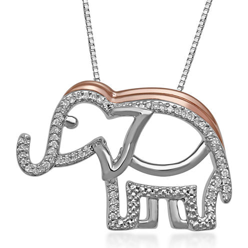 1/10 CT. T.W. Diamond Sterling Silver & 14K Rose Gold over Silver Elephant Pendant Necklace