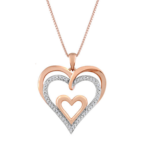 1/10 CT. T.W. Diamond Openwork Triple-Heart Pendant Necklace