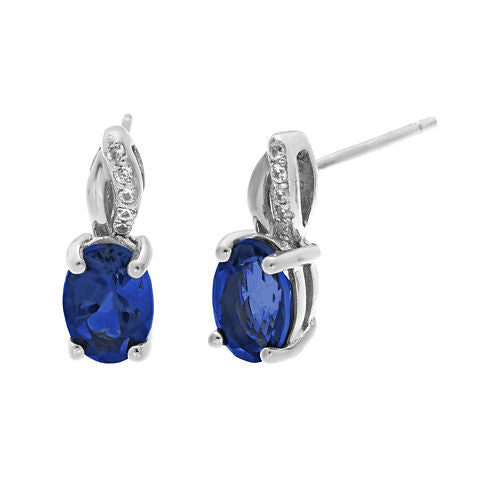 1/10 CT. T.W. Diamond and Lab-Created Sapphire Sterling Silver Drop Earrings