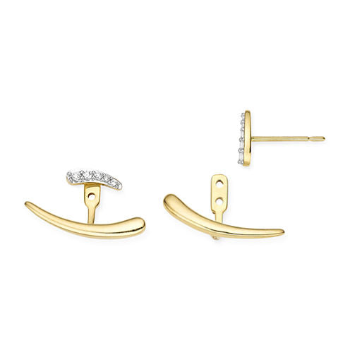 1/10 CT. T.W. Diamond 10K Yellow Gold Curve Bar 2-in-1 Earrings