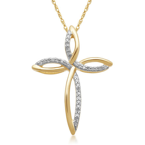 1/10 CT. T.W. Diamond 10K Yellow Gold Cross Pendant Necklace