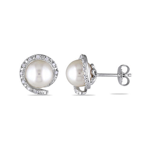 1/10 CT. T.W. Diamond & Cultured Freshwater Pearl Sterling Silver Earrings