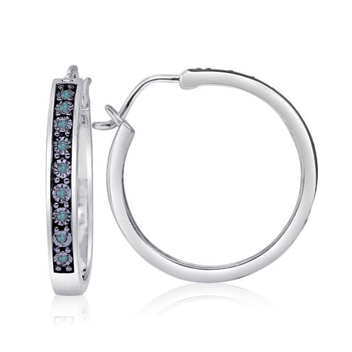 1/10 CT. T.W. Blue Diamond Sterling Silver Hoop Earrings