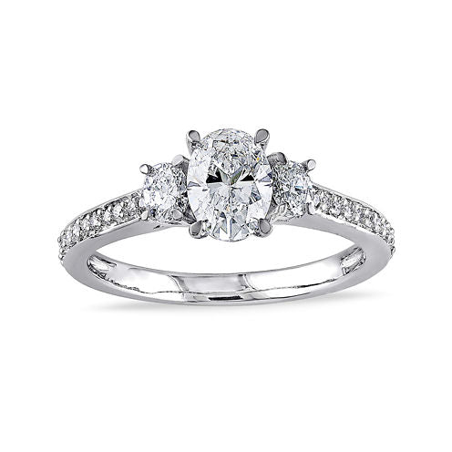 1-1/10 CT. T.W. Diamond 14K White Gold 3-Stone Oval Ring