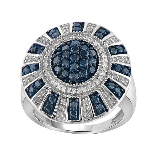 1 CT. T.W. White and Color-Enhanced Blue Diamond Sterling Silver Ring