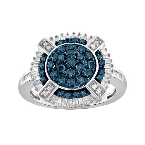 1 CT. T.W. White & Color-Enhanced Blue Diamond Sterling Silver Ring