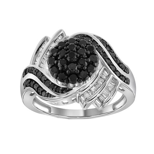 1 CT. T.W. White & Color-Enhanced Black Diamond Sterling Silver Ring