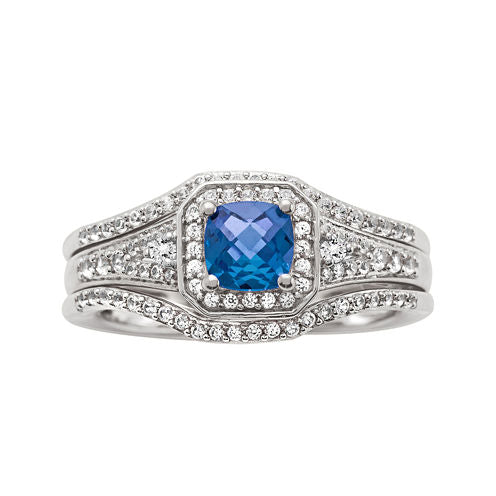 1 CT. T.W. Diamond and Genuine Blue Sapphire 10K White Gold Bridal Ring