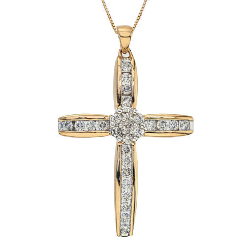 1 CT. T.W. Diamond 14k Yellow Gold Cross Pendant Necklace