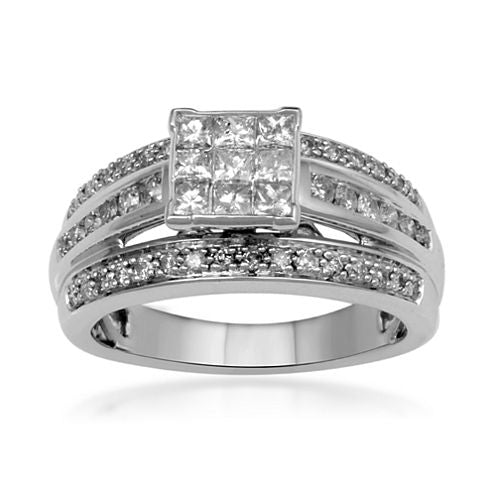 1 CT. T.W. Diamond 10K White Gold Multi-Top Bridal Ring