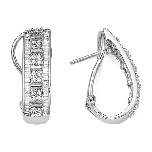 1 CT. T.W. Diamond 10K White Gold J-Hoop Earrings