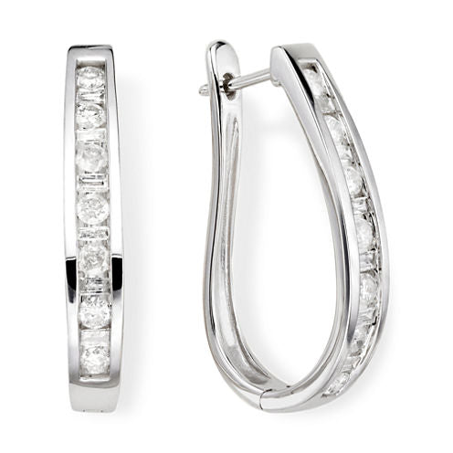 1 CT. T.W. Diamond 10K White Gold Hoop Earrings