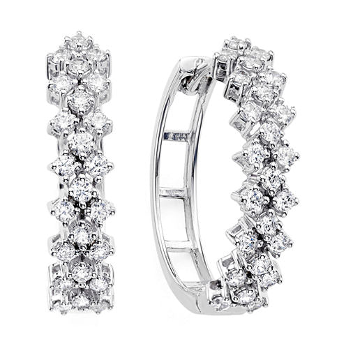 1 CT. T.W. Diamond 10K White Gold Double-Row Hoop Earrings