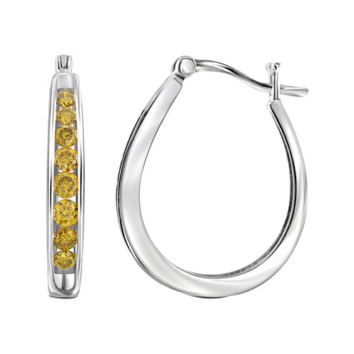 1 CT. T.W. Color-Enhanced Yellow Diamond Sterling Silver Hoop Earrings