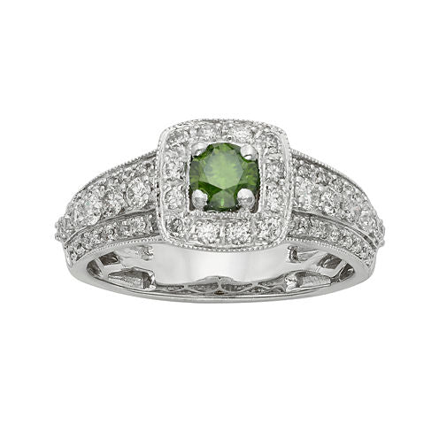 1 CT. T.W. Certified White and Color-Enhanced Green Diamond Ring