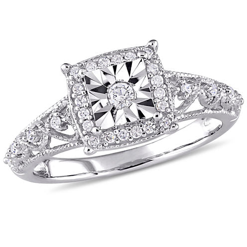 Womens 1/5 CT. T.W. Round White Diamond Sterling Silver Engagement Ring