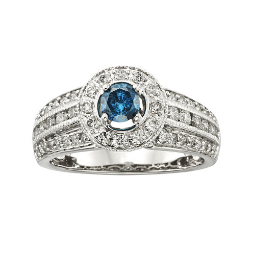 1 CT. T.W. Certified White and Color-Enhanced Blue Diamond 14K White Gold Bridal Ring