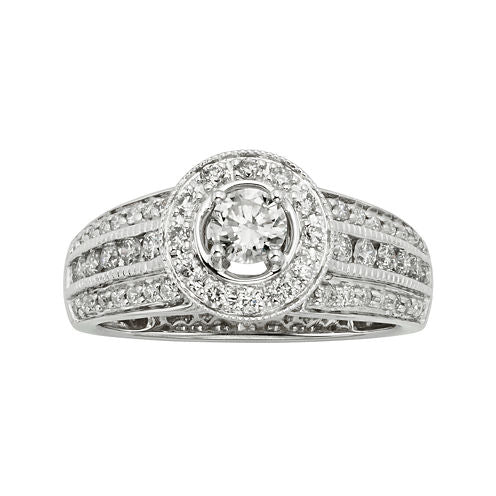 1 CT. T.W. Certified Diamond 14K White Gold Vintage-Style Bridal Ring