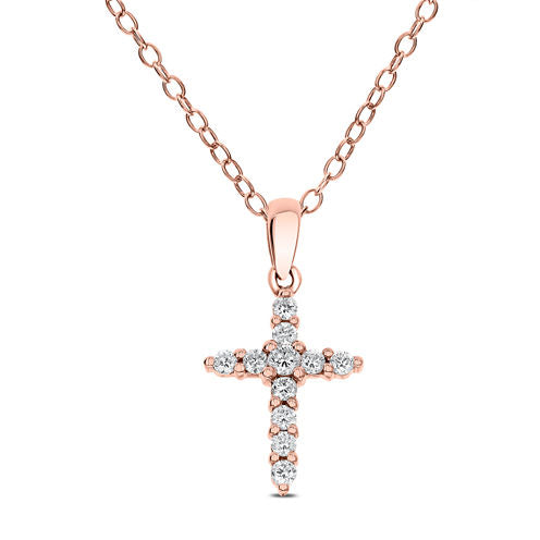 Womens 1/5 CT. T.W. Genuine White Diamond 14K Gold Cross Pendant Necklace