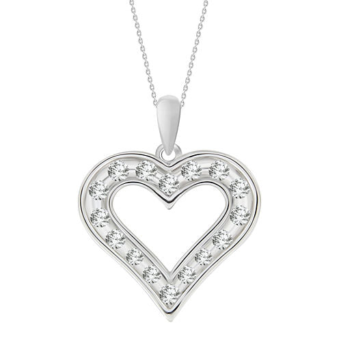 Womens 1/4 CT. T.W. Genuine White Diamond 10K Gold Heart Pendant Necklace