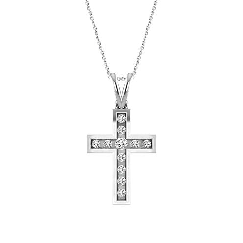 Womens 1/4 CT. T.W. Genuine White Diamond 10K Gold Cross Pendant Necklace