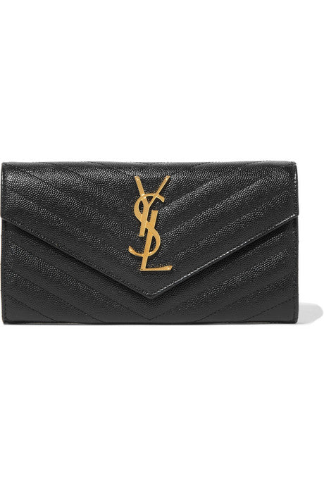 Quilted textured-leather wallet