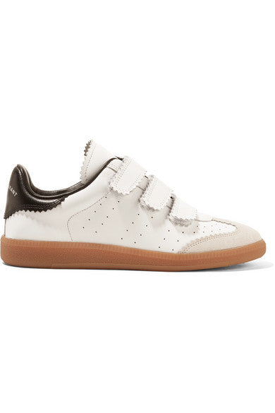 Beth logo-print suede-trimmed leather sneakers