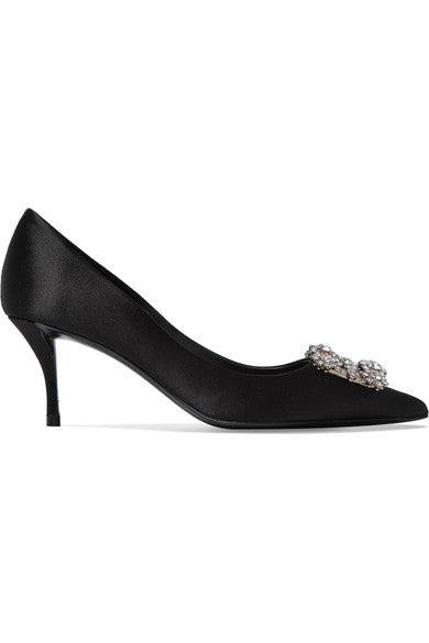 Flower Strass crystal-embellished satin pumps