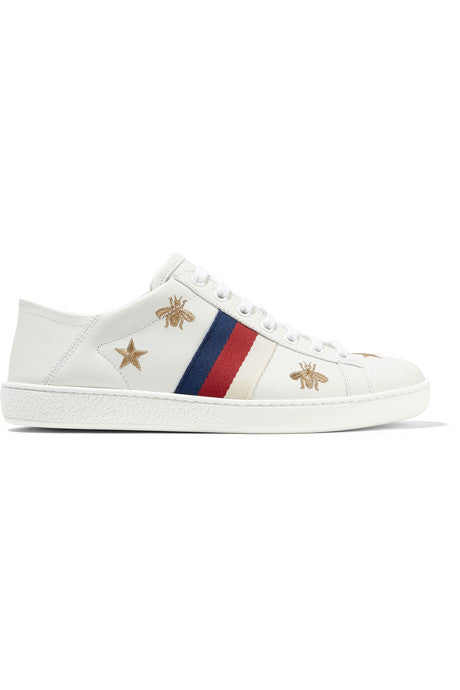 Ace embroidered leather collapsible-heel sneakers