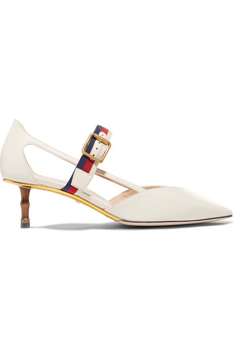 Grosgrain-trimmed leather pumps