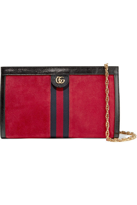 Ophidia patent-leather trimmed suede shoulder bag