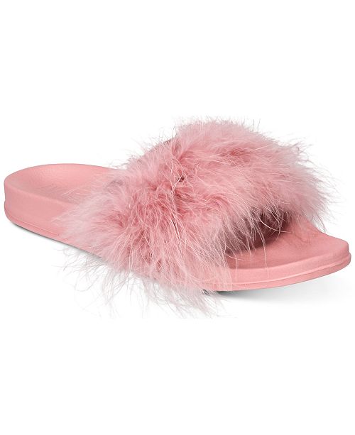 I.N.C. Women's Faux-Marabou Slide Slippers, Created for Macy's